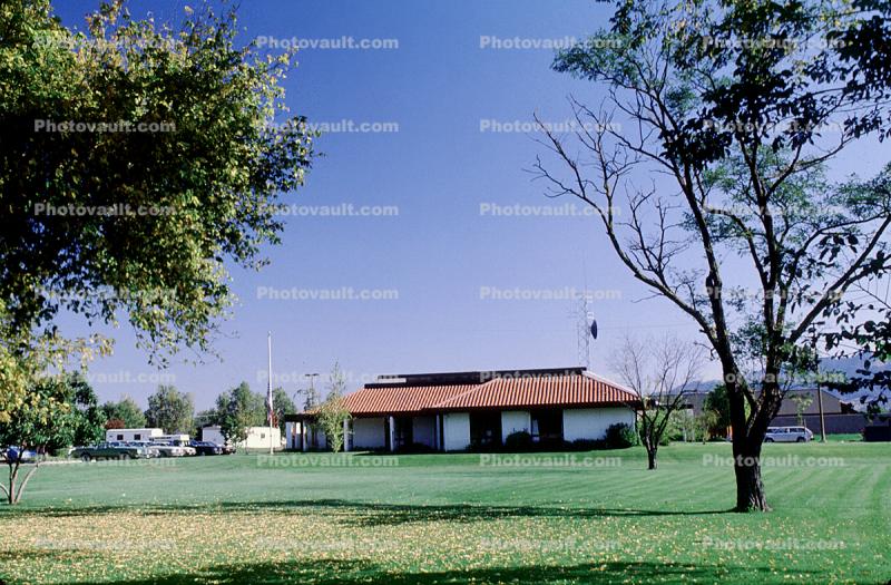 lawn, building, trees, 26 October 1983