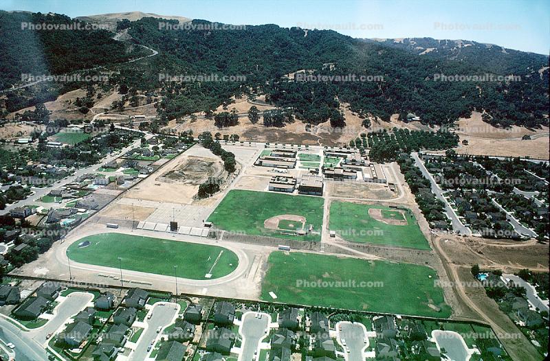 Baseball Park, Football, High School, buildings, hills, summer, summertime, 7 August 1985