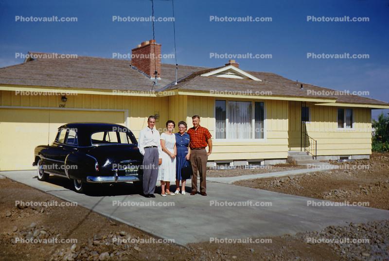 Chevy Car, brand new Home, House, single family dwelling unit, suburbs, suburbia, August 1959, 1950s