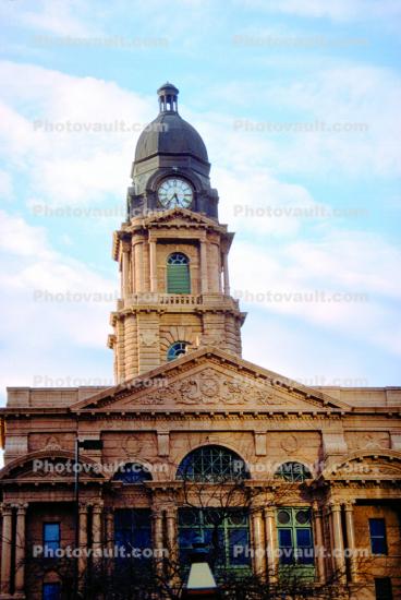 Tarrant County Courthouse, Clock Tower, Red Building, Fort Worth, landmark, outdoor clock, outside, exterior, 22 March 1993