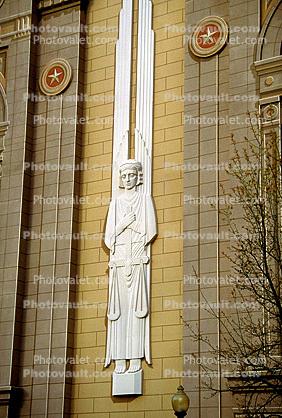 Scales of Justice, Angel, Courthouse, Civil Courts Building, Brick, Art-Deco detail, bar-Relief statue, Fort Worth, 22 March 1993