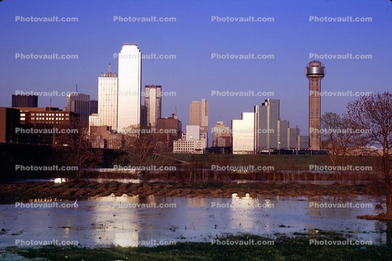 Dallas Skyline, buildings, Trinity River, 23 March 1993