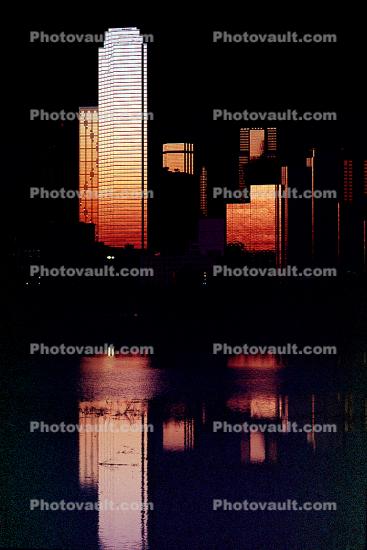 Twilight, Dusk, Dawn, Dallas Skyline, buildings, reflection, 23 March 1993