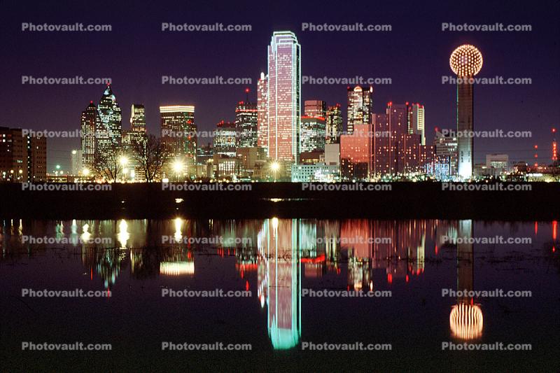 Dallas, Dallas Skyline, buildings, reflection, 23 March 1993