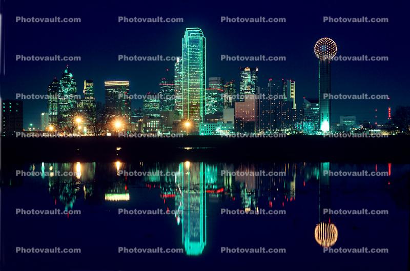 Dallas Skyline, Skyscrapers, reflection, 23 March 1993