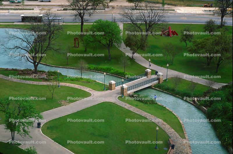 Water Park, footbridge, paths, walkway, stream, San Antonio, 25 March 1993