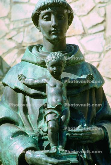 Patina Bronze Statue of Saint Anthony of Padua at the Riverwalk, San Antonio