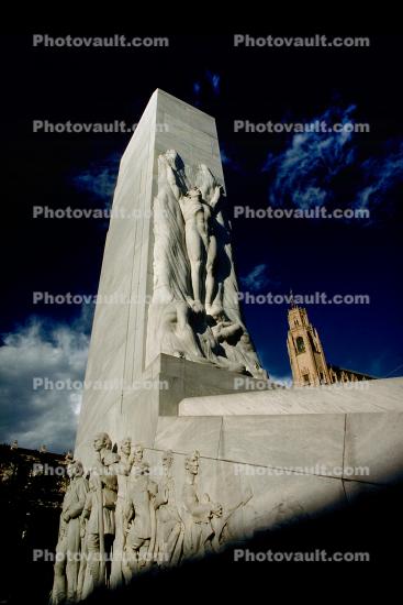The Alamo Cenotaph, The Spirit of Sacrifice, sculpture, monument, Alamo Plaza, San Antonio, Texas, 25 March 1993