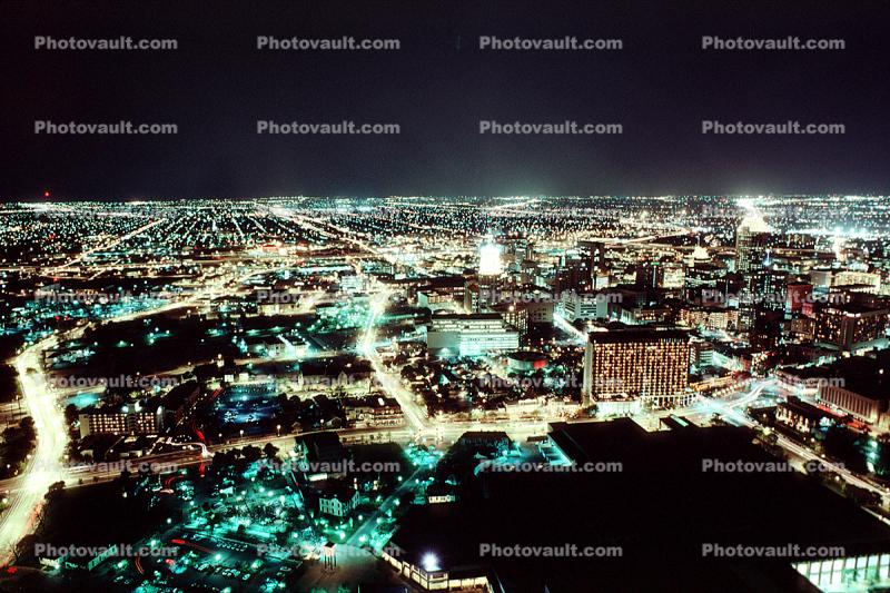 night, dark, lights, Cityscape, Skyline, Building, Skyscraper, Downtown, San Antonio, 25 March 1993