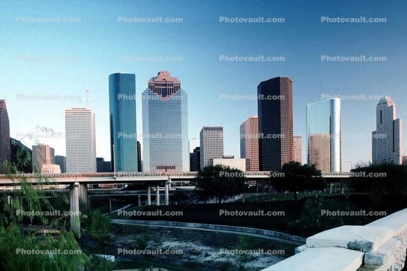 downtown, skyscraper, building, skyline, Cityscape, Freeway, Houston, 1 January 1994