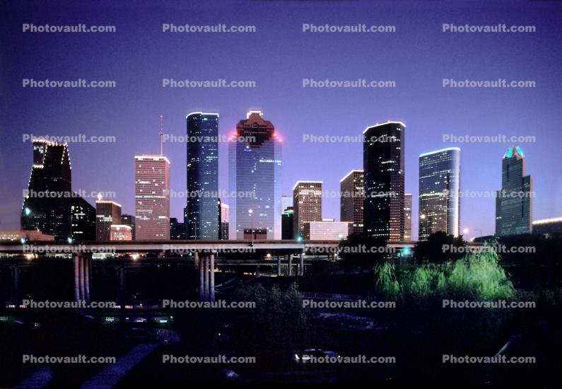 downtown, skyscraper, building, skyline, Cityscape, Freeway, Houston