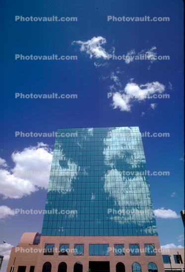 Building, Highrise, Reflection, window, glass, clouds, El Paso