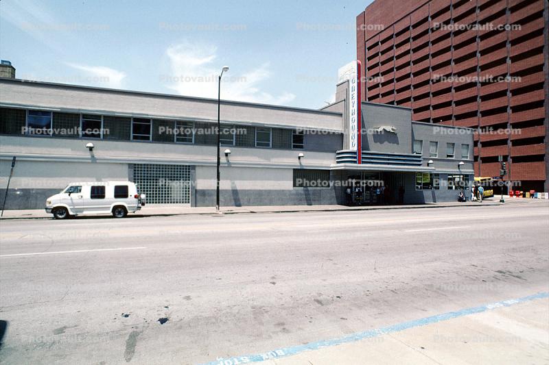 Art-deco, building, terminal, Greyhound Bus Station, Dallas, 22 May 1995