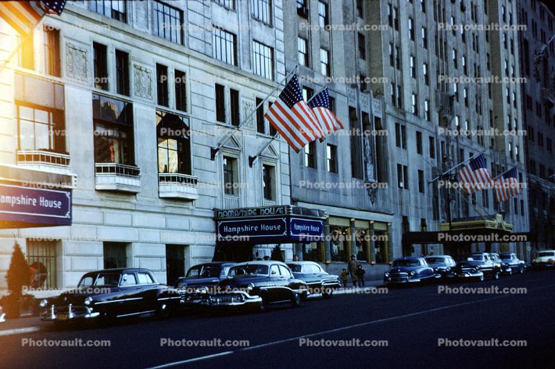 Hampshire House, Hotel, Cars, vehicles, Automobile, 1950s