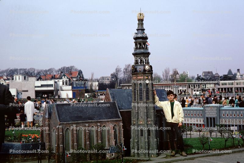 Church Tower, Cathedral, boy, buildings, Madurodam, April 1968, 1960s