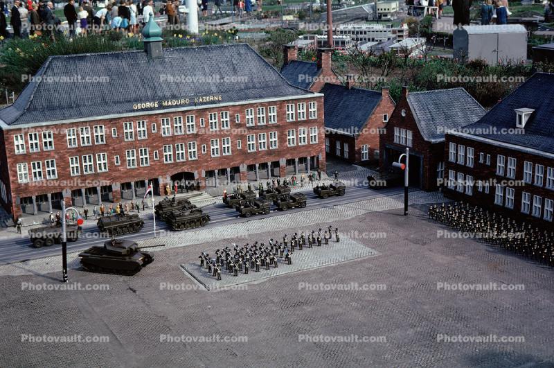 Army Parade, Tanks, Jeeps, Plaza, Soldiers Marching, George Maduro Kazerne, April 1968, 1960s