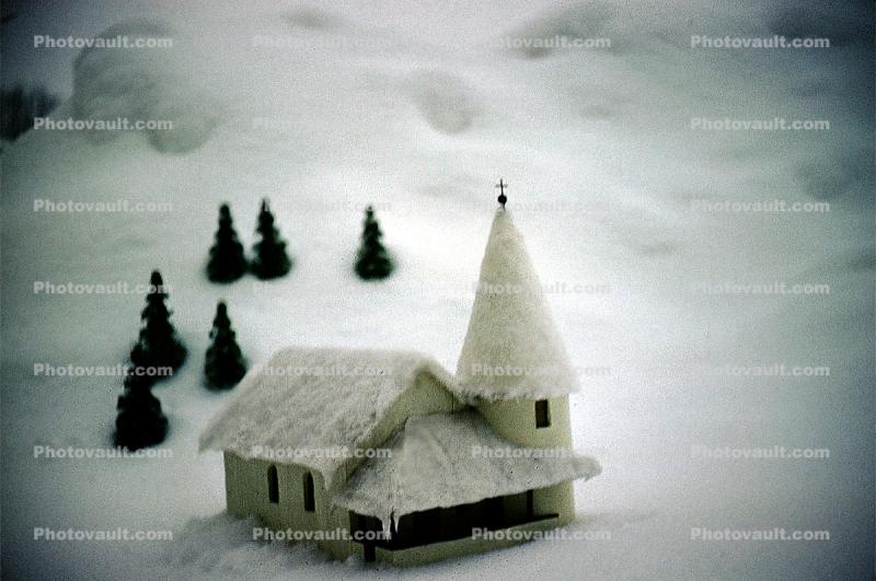 Church, snow scene, building, house
