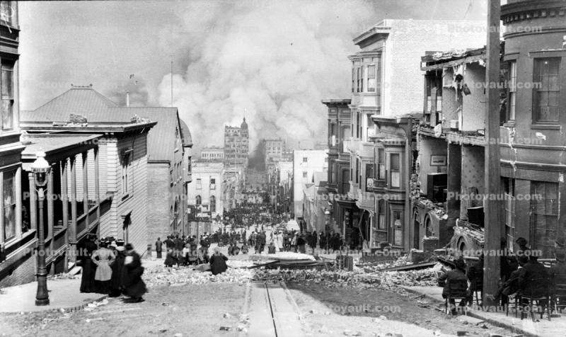Fire, smoke, buildings, Destroyed Buildings, Collapse, 1906 San Francisco Earthquake