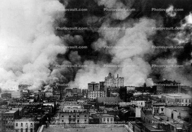 Fire, smoke, Destroyed Buildings, Collapse, 1906 San Francisco Earthquake