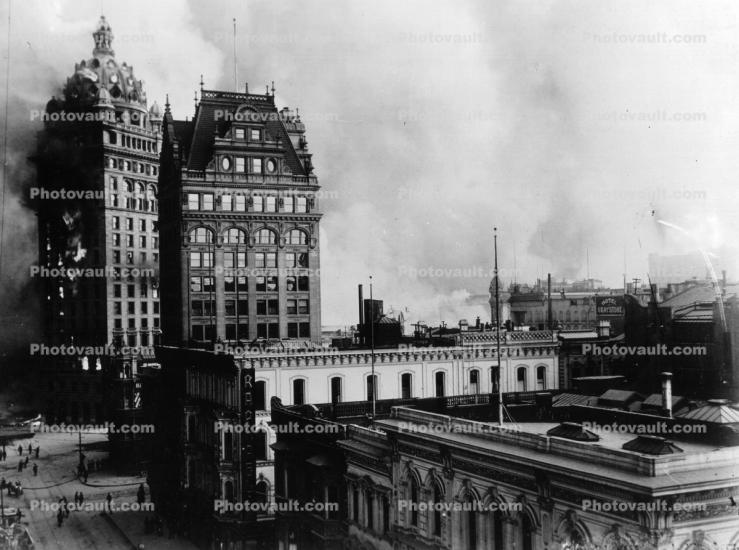 Fire, Smoke, Market Street, Skyscraper, 1906 San Francisco Earthquake