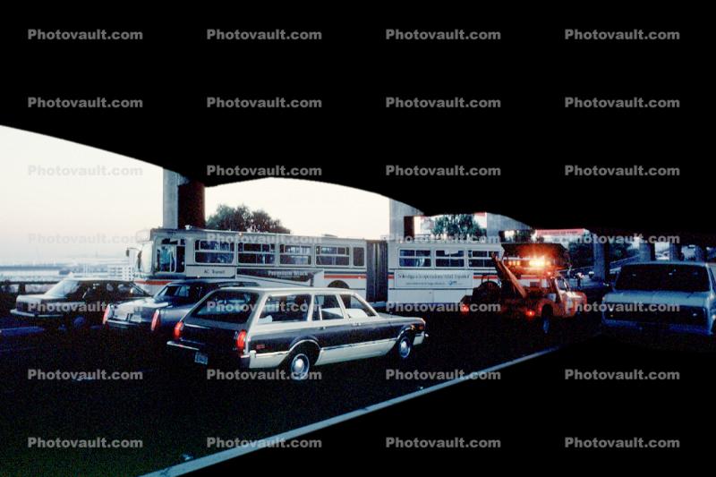 Articulated Bus trying to turn around, Mayhem, Loma Prieta Earthquake (1989), 1980s
