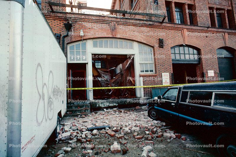 Fallen Bricks, south of Market, SOMA, Loma Prieta Earthquake (1989), 1980s