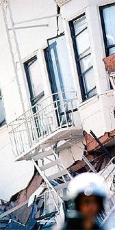 Stop Sign, Collapsed Apartment Building, Marina district, Loma Prieta Earthquake (1989), 1980s