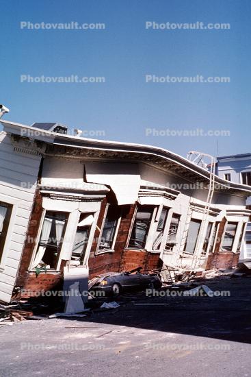 Crushed Car, Collapsed Apartment Building, Marina district, Loma Prieta Earthquake (1989), 1980s