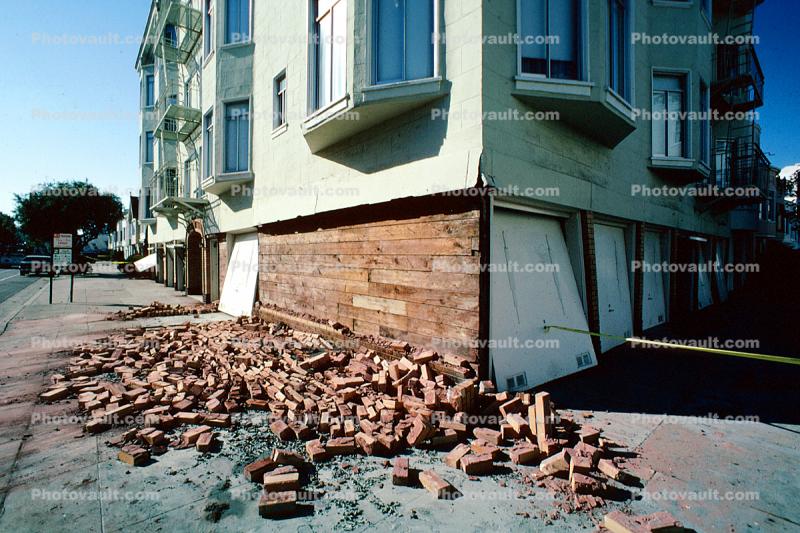 Fallen Bricks, Garage, Marina district, Loma Prieta Earthquake (1989), 1980s