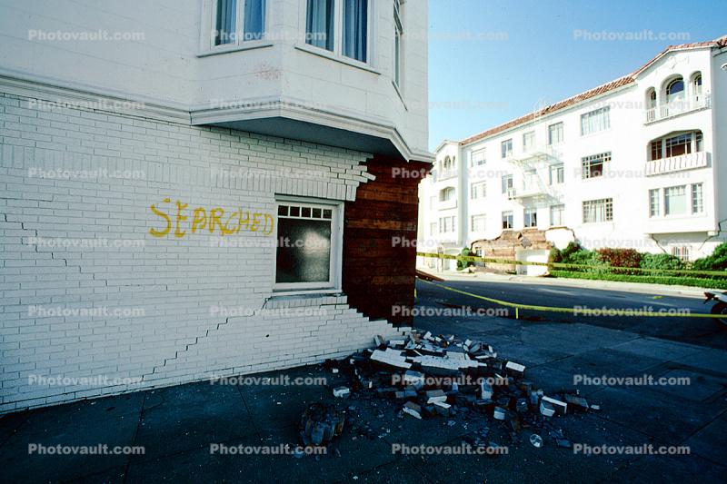 Fallen Bricks, Searched Home, Marina district, Loma Prieta Earthquake (1989), 1980s