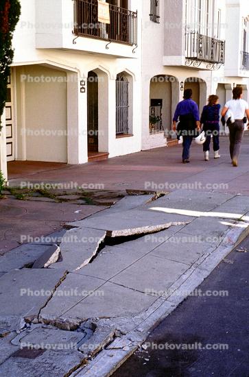 Curb, Sidewalk in Upheaval, Marina district, Loma Prieta Earthquake (1989), 1980s