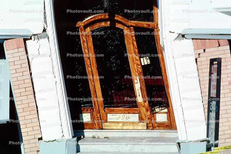 Tilted Door, Entrance, Marina district, Loma Prieta Earthquake (1989), 1980s