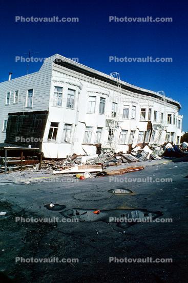 Collapsed Apartment Building, Fillmore Street, Marina district, Loma Prieta Earthquake (1989), 1980s