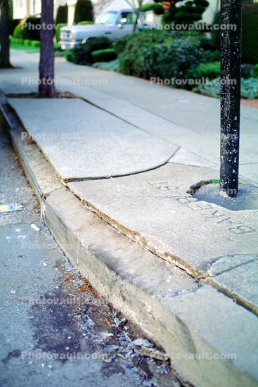 Curb, Sidewalk Bent, Marina district, Loma Prieta Earthquake (1989), 1980s