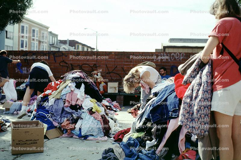 Clothes, Refugee Center, Marina district, Loma Prieta Earthquake (1989), 1980s