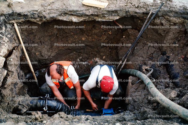 Workers, Workmen, Water Pipes, Marina district, Loma Prieta Earthquake (1989), 1980s