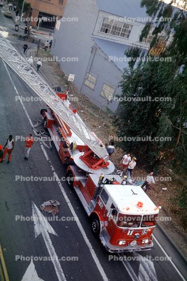 Aerial Ladder Fire Truck, Cypress Freeway pancake collapse, Loma Prieta Earthquake, (1989), 1980s