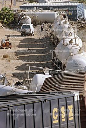 Derailed Train, boxcars, chemical tankers, Northridge Earthquake Jan 1994