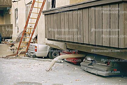 Crushed Cars, Apartment Building Collapse, Northridge Earthquake Jan 1994