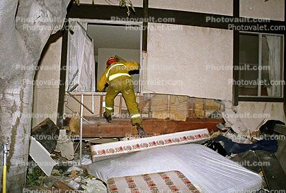 Firefighters, Apartment Building Collapse, Northridge Earthquake Jan 1994