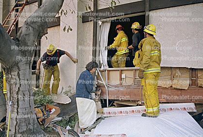 Firefighters, Woman, Apartment Building Collapse, Northridge Earthquake Jan 1994
