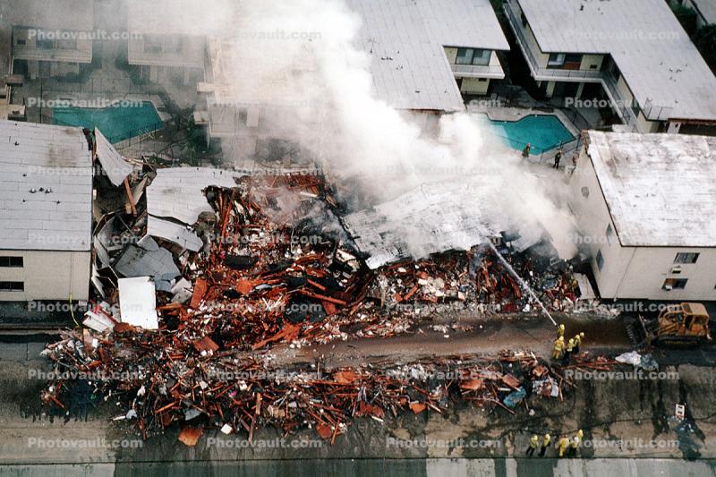 Building Fire, Building Collapse, Rubble, Northridge Earthquake Jan 1994