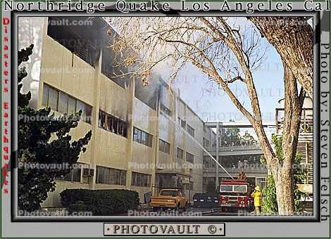 Firetruck, Apartment Building Fire, Northridge Earthquake Jan 1994