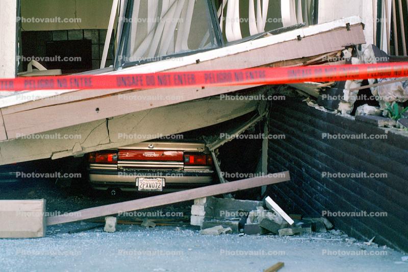 Crushed Car, Building Collapse, Northridge Earthquake Jan 1994