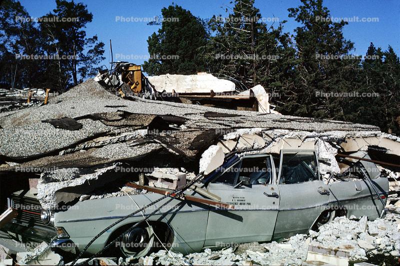 Crushed car, 1971 San Fernando Valley Earthquake
