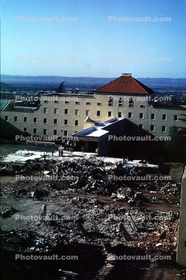 San Fernando Veterans Administration Hospital campus, building collapse, rubble, ruin