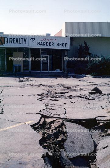 Ram's Barber Shop, cracked street, 1971 San Fernando Valley Earthquake
