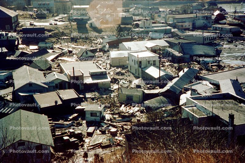 Downtown Valdez, destroyed buildings, Alaska Earthquake of 1964, 1960s
