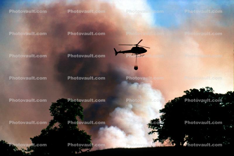 Smoke, Water Bucket, Firefighting Helicopter, bucket