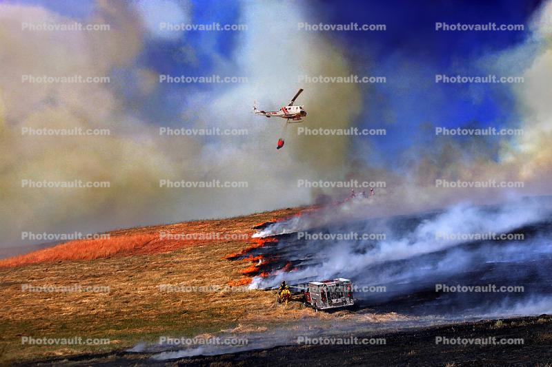 Helicopter Water Drop, Stony Point Road Fire, Grassland, Sonoma County